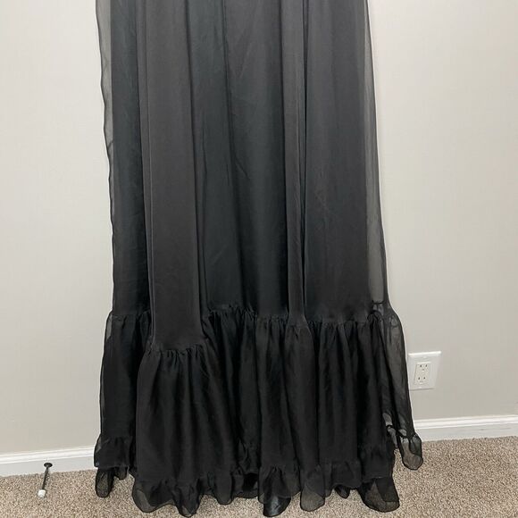 MAC DUGGAL Gown Women 6 Ruffled Cutout Lace-Up Back Solid Black - Picture 6 of 14